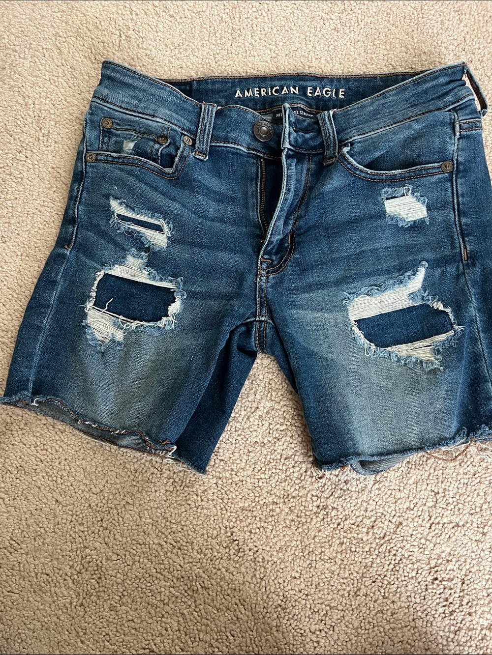 American Eagle Outfitters Distressed Dark Blue Denim Jean Shorts